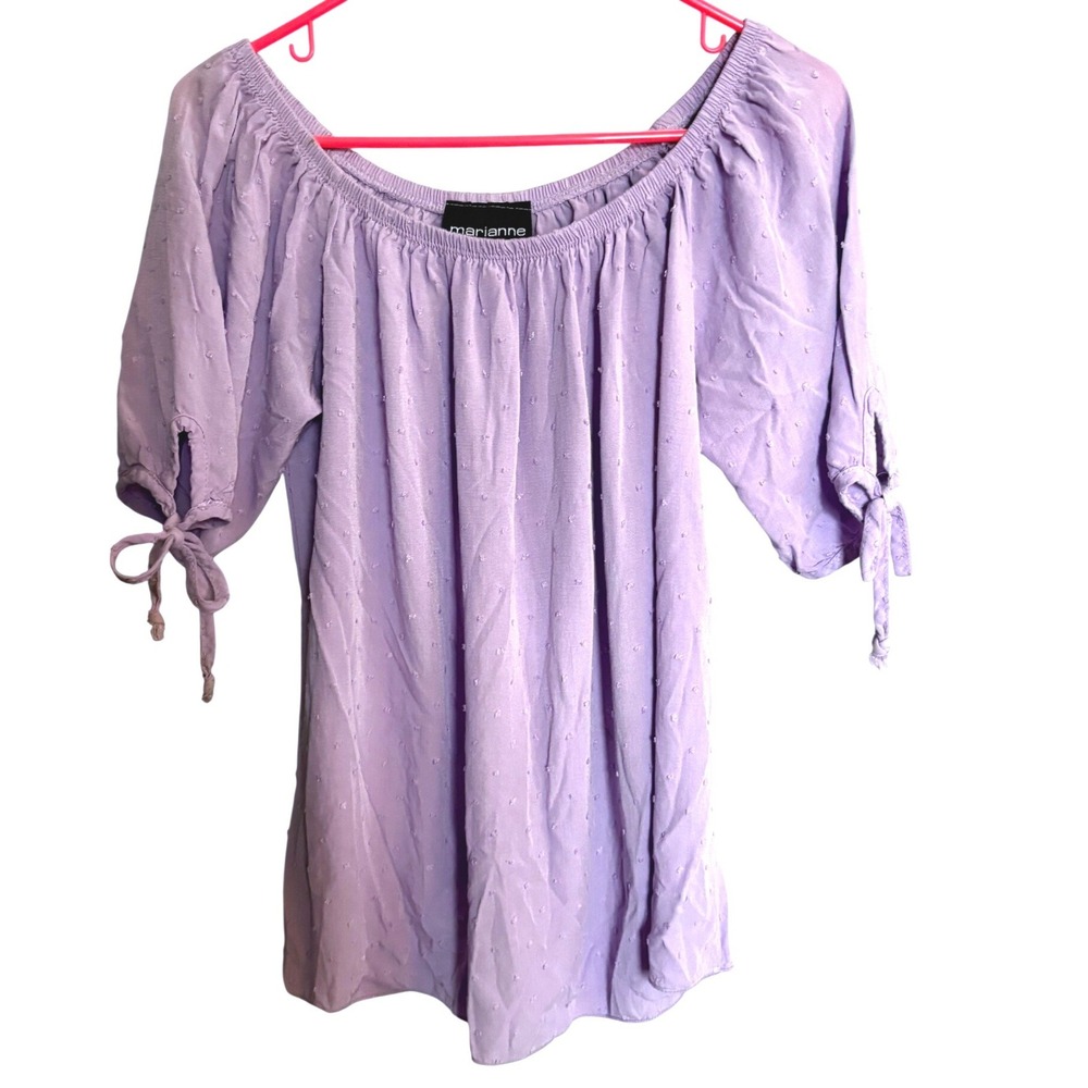 Marianne Lavender Swiss Dot Off‎ Shoulder Boho Peasant Top Purple Tie Sleeve 1X
